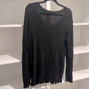 Distressed Long Lightweight V Neck Sweater